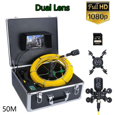 7in DVR 50M 1080P HD Dual Camera Lens Drain Sewer Pipeline Industrial Endoscope