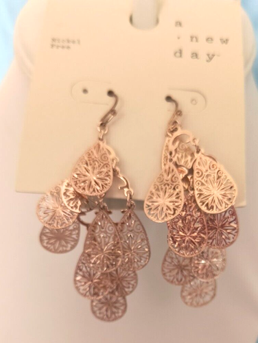 NEW with TAGS A New Day Women's Chandelier Earrings Rose Gold Color Filagree - Picture 8 of 15