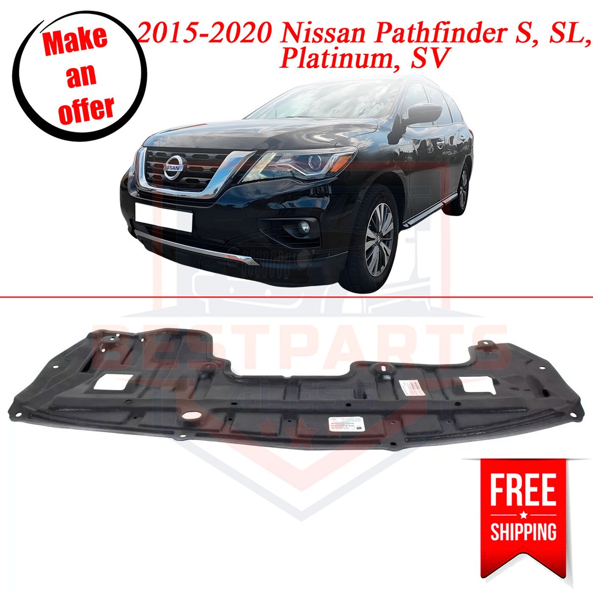  エンジンフード アンダー スクリーン 51118073886 Front Engine Splash Shield for 2015-2020 Nissan Pathfinder