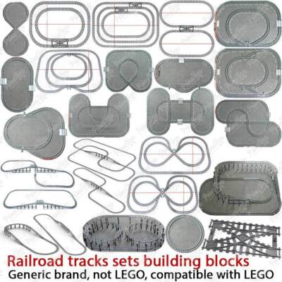 Train Tracks Rail Set - Straight Curved Crossing Switch Blocks for Lego MOC