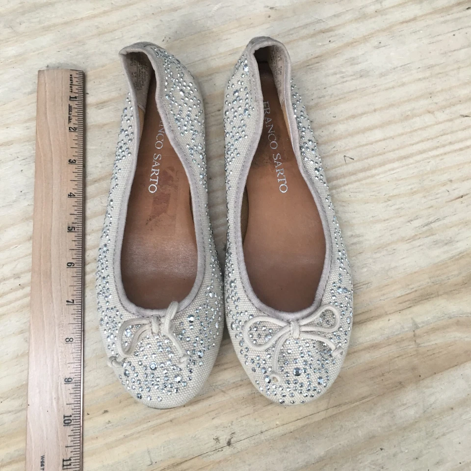 Zapatos Franco Sarto Mujer 6.5 M L-Zapp Ballet Planos Beige Lona Estrás Foto 4 de 4