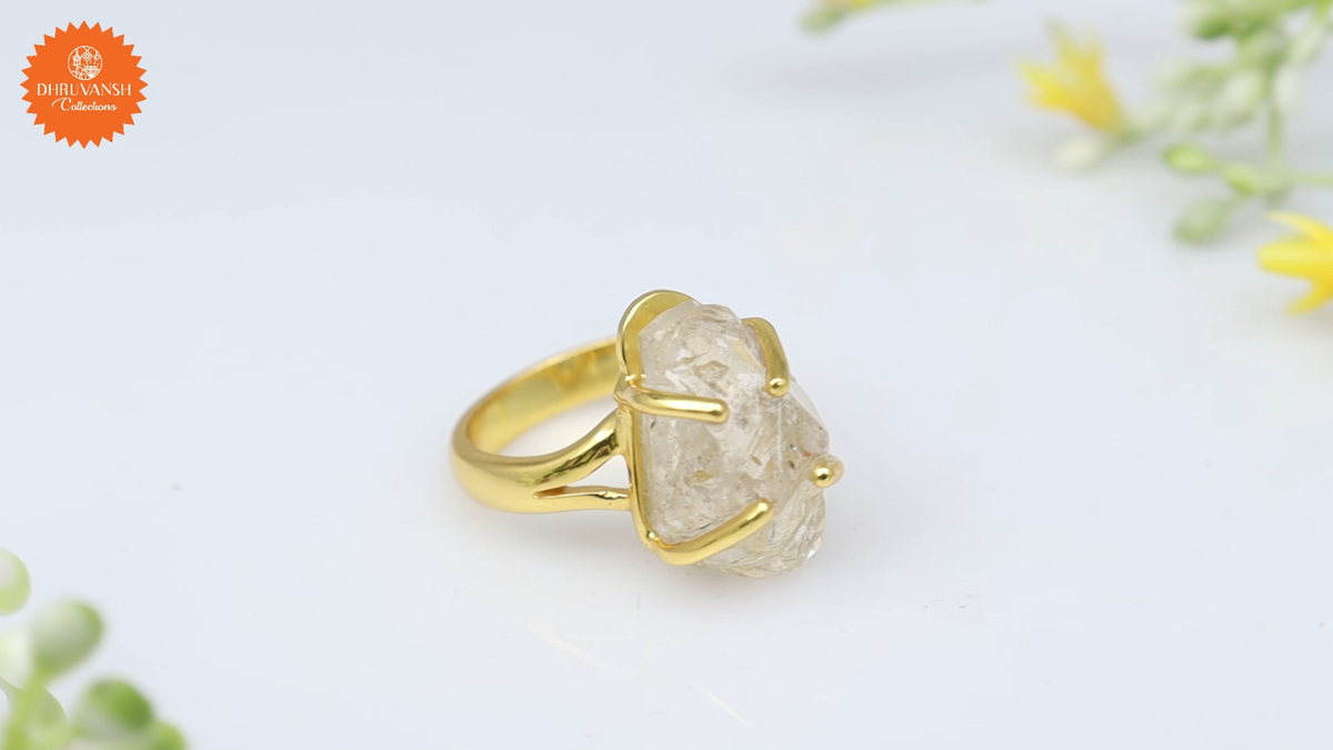 Raw Stone Herkimer Diamond Ring 18k Gold Plated 925 Silver