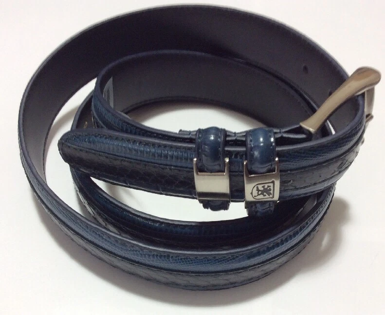STACY ADAMS HOMBRE GENUINO CUERO SERPIENTE COCODRILO/LAGARTO ESTAMPADO, CINTURÓN, AZUL MARINO NUEVO Foto 2 de 4