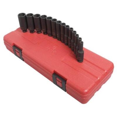 SUNEX TOOLS Deep Metric Magnetic Impact Socket Set 1/4 in. Drive (14-Piece)