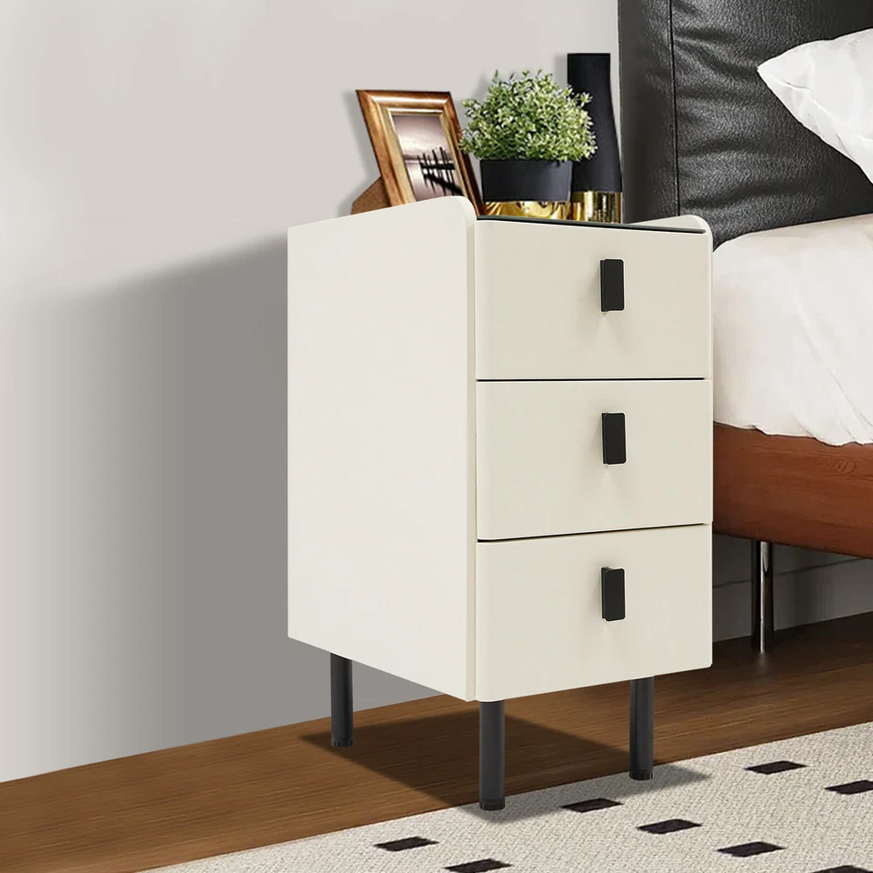 Mesita de noche inteligente con cajón, mesita de noche estrecha con luces LED + carga Foto 3 de 4