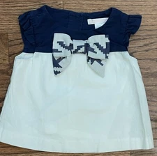 Janie & Jack Perfectly Posh Color Block Bow Top Navy Blue White Size 3-6m