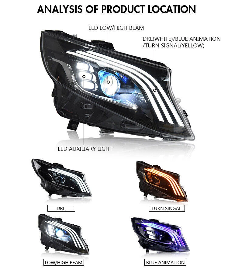 Faro LED para Mercedes Benz VITO Metris halógeno 2016-2022 conjunto faro Foto 4 de 4