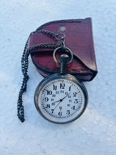 Brass Pocket Watch Vintage Antique Marine Style with Leather Box Gift