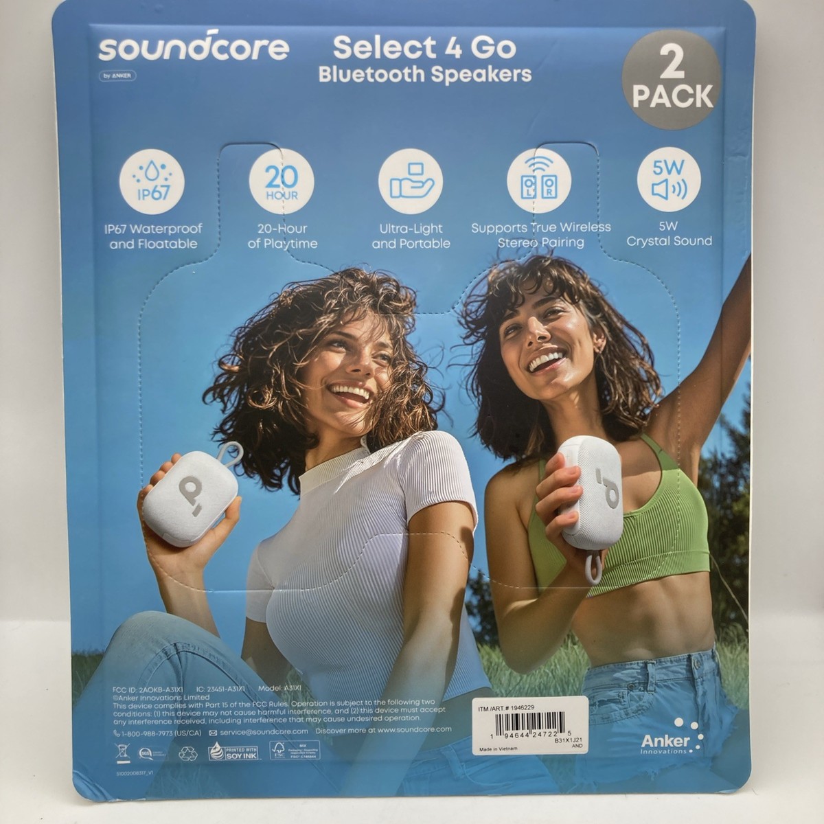 [新品] soundcore Select 4 Go ホワイト＆ブラック New Soundcore Select 4 Go Bluetooth Speakers White (2-pack Bundle