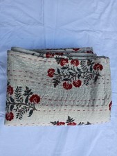 Handmade Floral Kantha Cotton Quilt Traditional Vintage Block Print Material