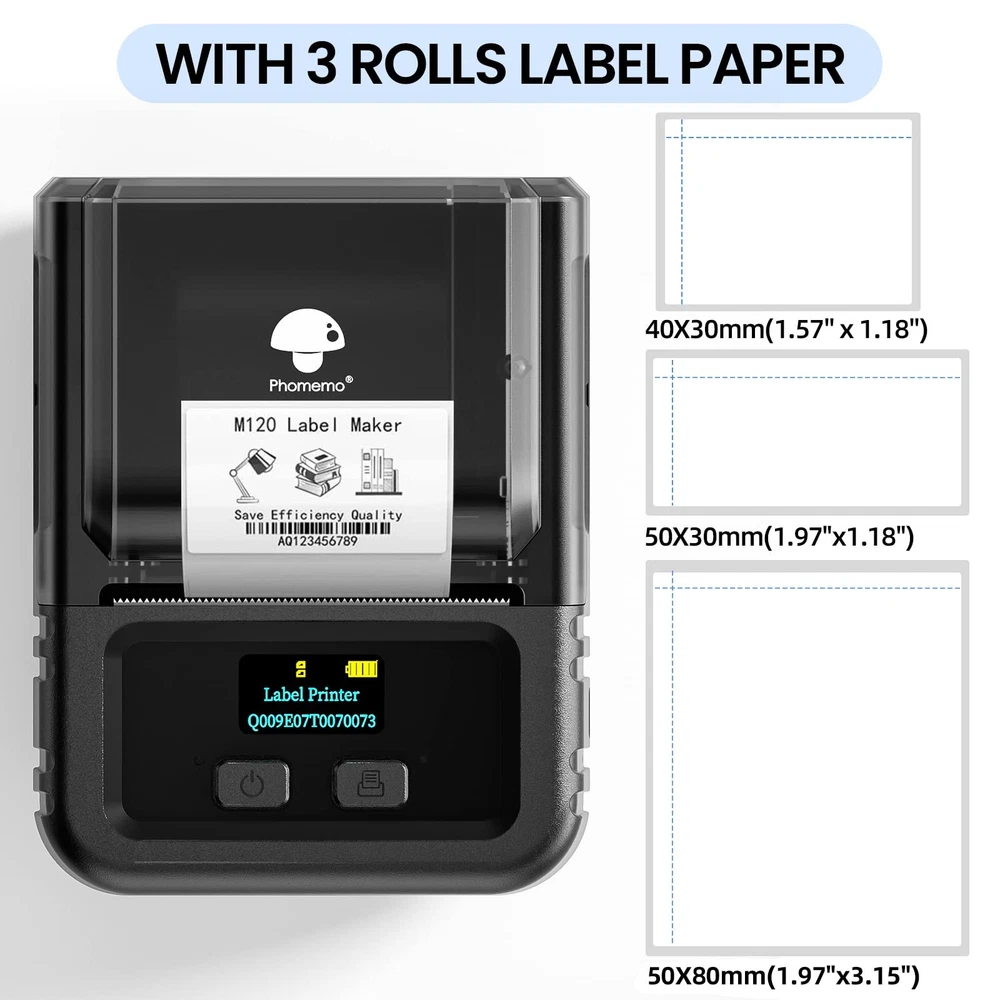 Bluetooth Thermal Label Maker with 3 Rolls - 2 Inch Portable Printer