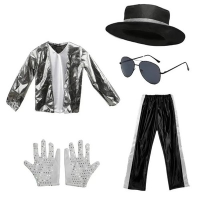 Kids Boys Michael Jackson Billie Jean Cosplay Black Suit Fancy Dress Up Costume