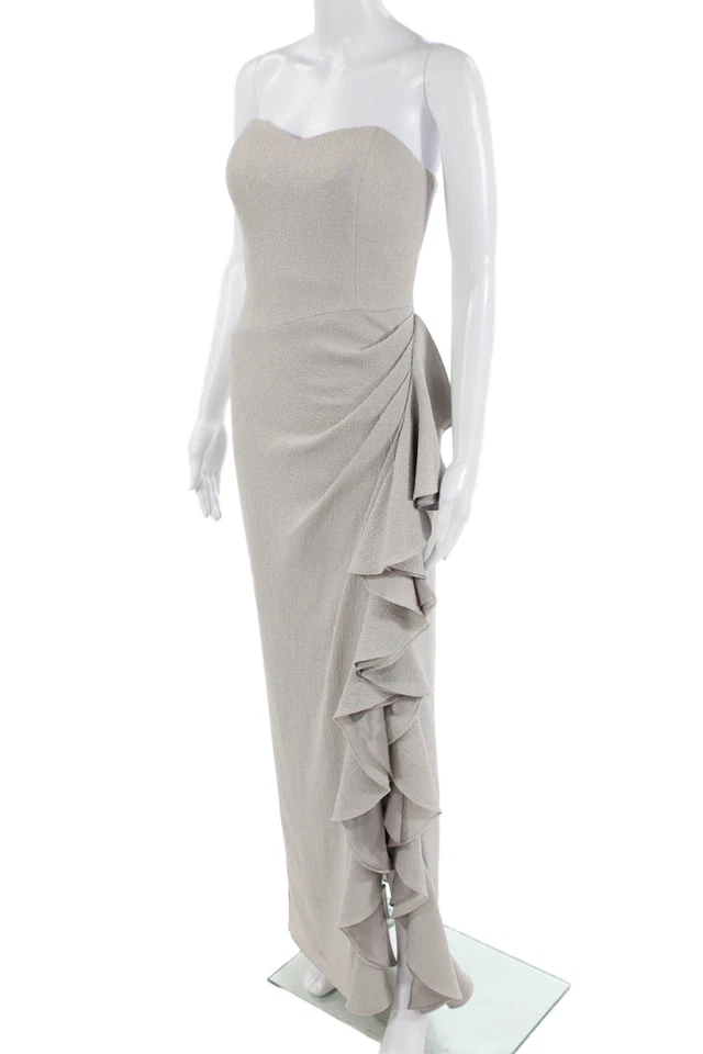 Badgley Mischka Women Sheath Dress Beige Sleeveless Long Size 26 - Image 2 of 4