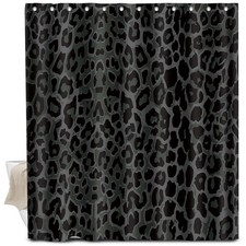 Black Leopard Cute Waterproof Fabric Bath Shower Curtain Set 72x72 Inch 12 Hooks