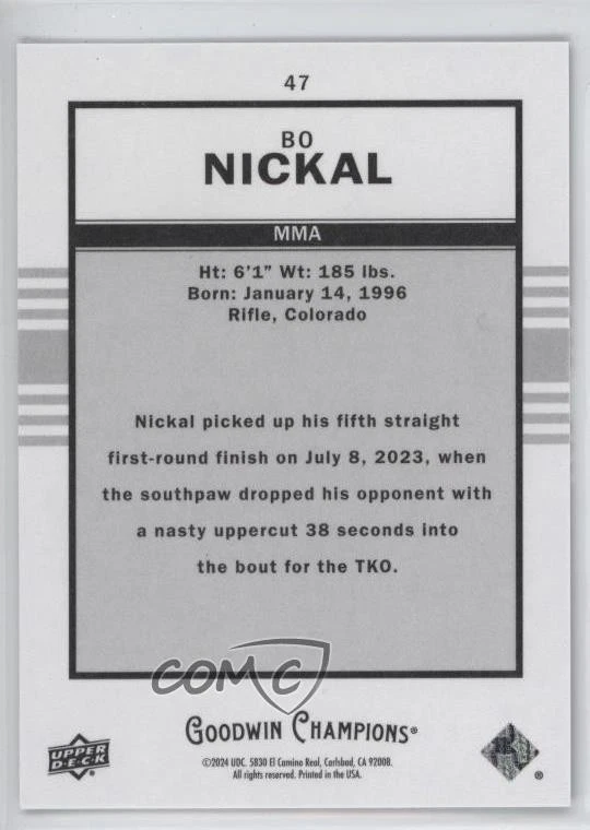 2024 Upper Deck Goodwin Champions 2014 Goudey Retro Variations Bo Nickal #47 - Image 2 of 3