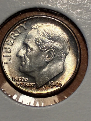 1946 Roosevelt Dime - Gentle toning from an old album - $1.99 Shipping