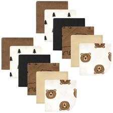 Unisex Baby Flannel Cotton Washcloths, Brown Bear 12 Pack, One Size