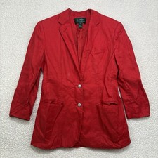 Lauren Ralph Lauren 100 Linen Blazer Red Silver Buttons Sz 4 Nautical Coastal