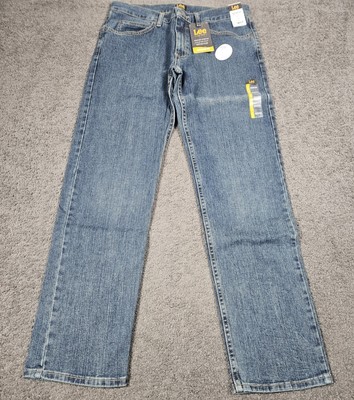 Men's Regular Straight Jeans 32x32 Lee Medium Wash Blue Stretch Denim 5 Pockets