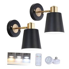 Battery Operated Wall Sconce Set of Two and Gold Modern with Remote Black