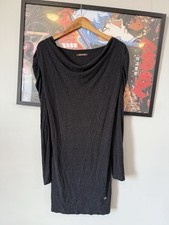 ROBERTO CAVALLI Luxury Cowl Neck Knit Dress Charcoal Gray Shimmer Ruched M/S