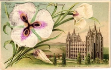 Utah State Flower Sego Lily Made in Fabric Postcard Posted 1917