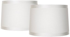 Lamp Shades Set of 2 White Fabric Medium Drum 13" Top x 14" Bot. x 10"H Spider 