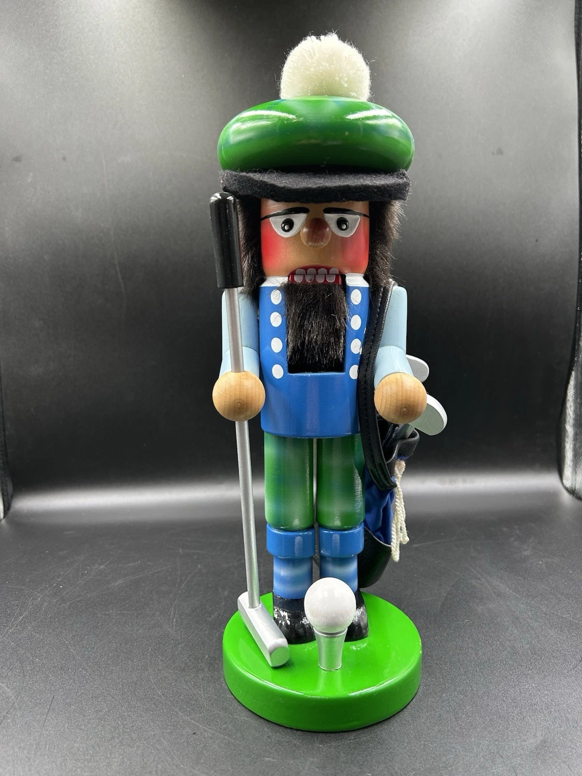 VTG Steinbach Germany Junior Golf Wooden Nutcracker Plaid Green Blue READ
