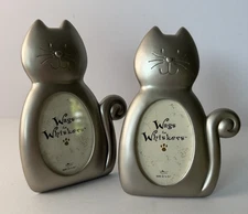 Set Of 2 Cat Shaped Oval Desk Photo Picture Frames Pewter 2.5x3.5 Photo