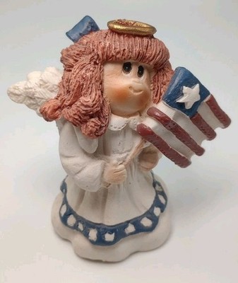 Little Blessings Vintage Resin Patriotic Angel Figurine Table Shelf Decoration