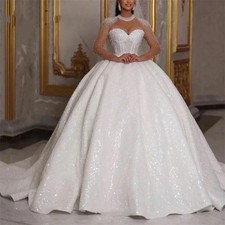 Luxury A-Line Wedding Dresses Long Sleeves Lace Sequins Beaded Bridal Ball Gowns