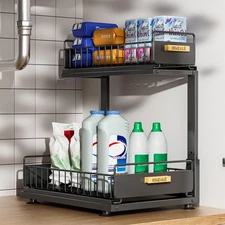 HOMEAILIE Under Sink Organizer, High Adjustable 2 Tier Under Kitchen Sink Org...