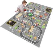 Kids Rug Play Mat for Toy Cars,City Life Road Traffic Educational Carpet,Have Fu
