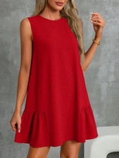 SHEIN Essence Boho Striped Linen Baby Blue Sleeveless Casual Mini Dress