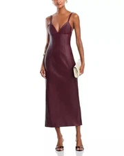 Bardot Estine Faux Leather Dress Burgundy Size S NWT $159 – Chic Midi Style