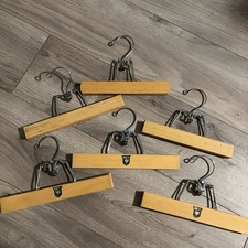 Vintage Lot of 6 Wood Hangers Clamp Pants Skirt Wooden 3  Royal German  