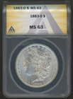 1883-O Morgan Silver Dollar ANACS MS 63 *New Orleans Mint!* *White!*
