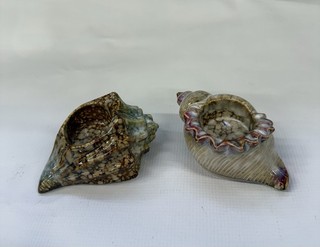 Set Of 2 Vintage Glazed Ceramic Conch Seashell Votive Candle Holder Beach Sand