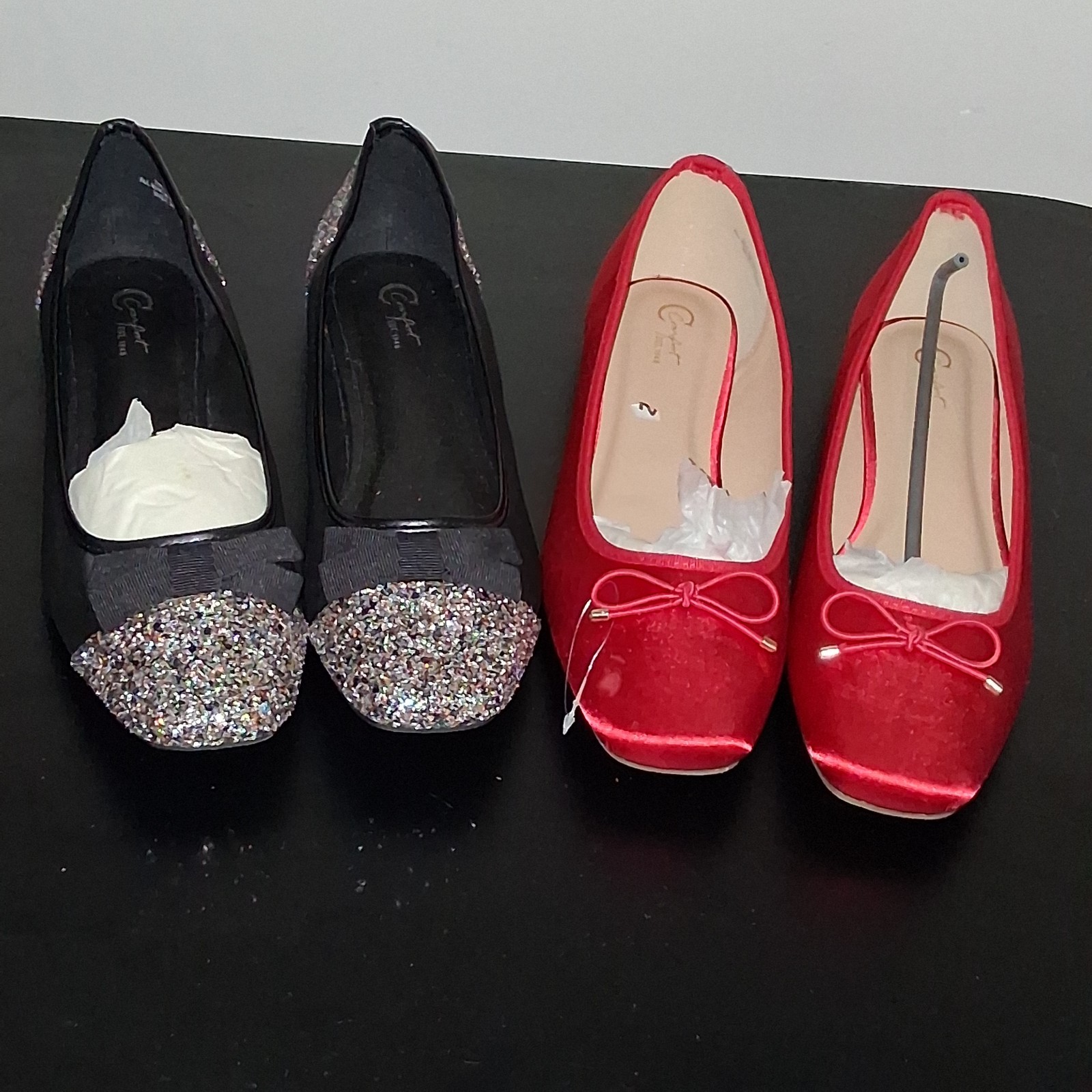 Chic Red and Black Flats with Glitter Accents
