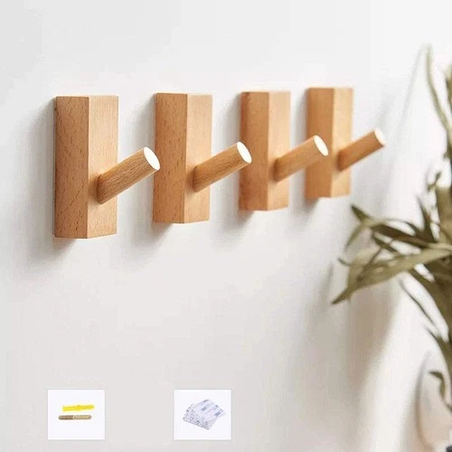 HomeDo 6-Pack Wooden Coat Hooks Wall Mounted Heavy Duty Organizer – Rectangle