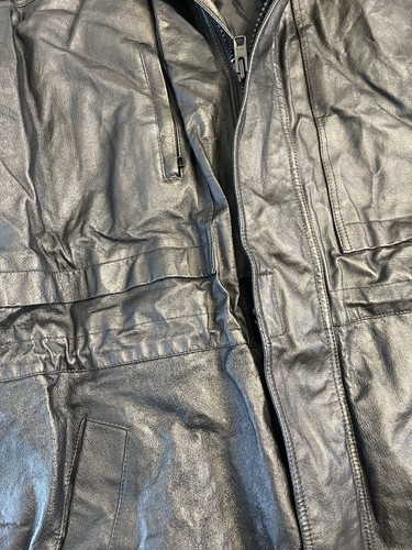 VINTAGE GLOBAL IDENTITY BLACK LEATHER JACKET SIZE XLARGE G-III COAT DOUBLE ZIP - Picture 6 of 15