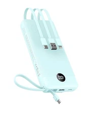 10000mAh Portable Charger with Built-in Cables, Fast Charge for iPhone & Androi