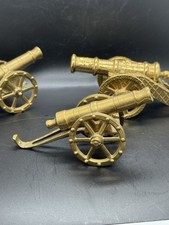 Set of 3 Vintage Old Antique BRASS Guns Cannons Metal Pair Canons Decorative Old