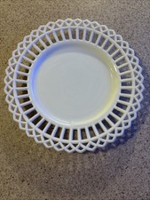 Vintage White Milkglass Plate Milk Glass 9.25 Laced Edge Lattice Border