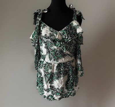 Cato Women s Cold Shoulder Tropical Blouse Top Women s Medium Resort Beachy NWT