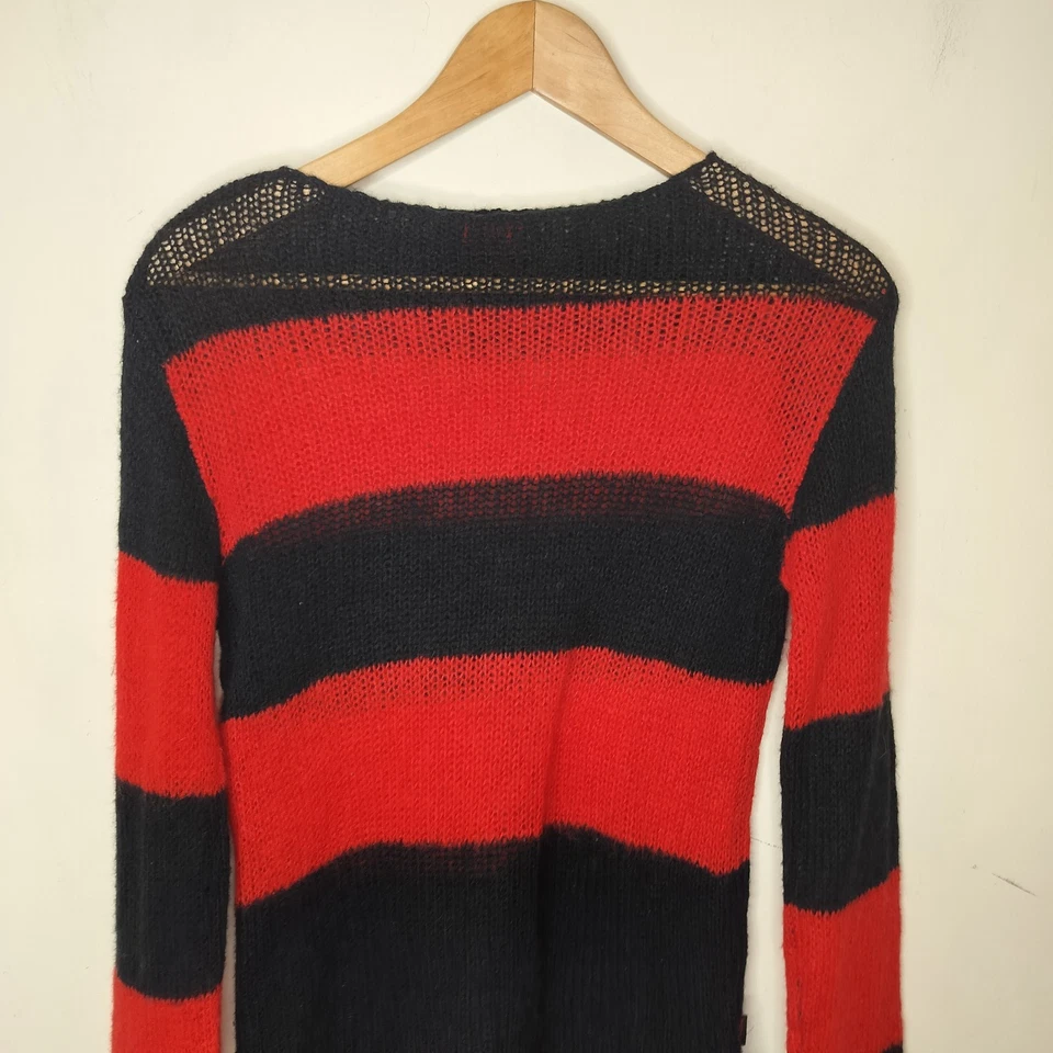 Suéter Tripp NYC Mezcla Mohair Rayas Mediano Grunge Punk Gótico Rojo Kurt Cobain Foto 2 de 4