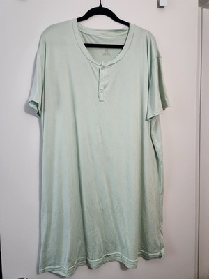 Real Essentials Womens Sz 1X Henley Sleep Shirt PJ Top Dress Mint Green Soft
