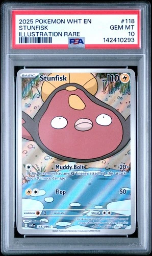 2025 POKEMON WHT EN-WHITE FLARE ILLUSTRATION RARE #118 STUNFISK PSA 10