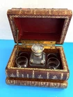 Antique French "Tantalus" or "Cave à Liqueur" Set in a Leather Book Safe Box