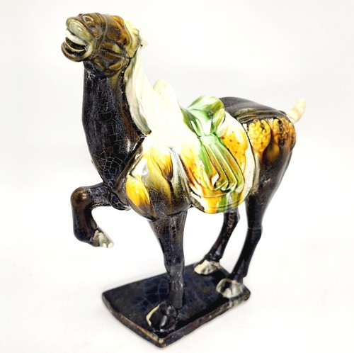 Vintage Chinese Tang Style Sancai Pottery Horse Statue Mid-Century w/Crazing 12" - Picture 2 of 14